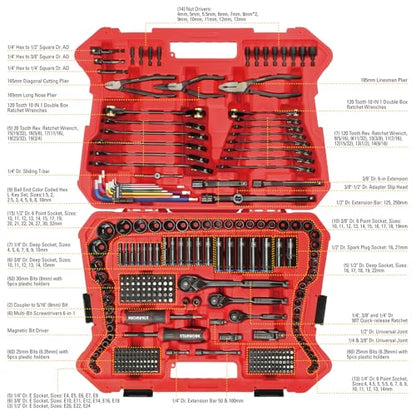 STARWORK TRUE MECHANIC™ 305-Piece Mechanics Tool Set with 120-Tooth Reversible Ratcheting Wrench Set, 1/4", 3/8", 1/2" Drive, Professional Metric Set - size: 305 PC