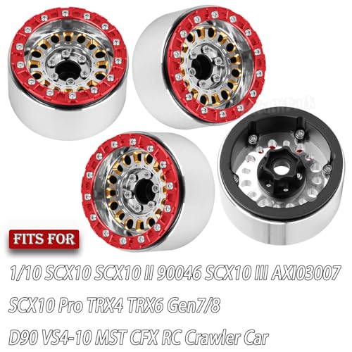1.9 Brass Beadlock Wheel Rim for 1/10 SCX10 SCX10 II 90046 SCX10 III AXI03007 SCX10 Pro TRX4 TRX6 Gen7/8 D90 VS4-10 MST CFX RC Crawler Car,Brass Beadlock & Aluminum Deep Dish Rim,Silver - color: Silver - (4pcs Rim)