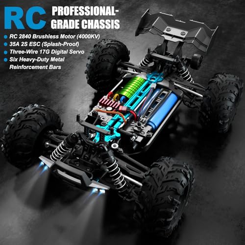 1:16 Scale Brushless RC Car - 50+ MPH High Speed All Terrain Off-Road Monster Truck for Adults & Teens 14+ | 2.4GHz, 2X LiPo Batteries, RTR | Hobby Grade Remote Control Vehicle
