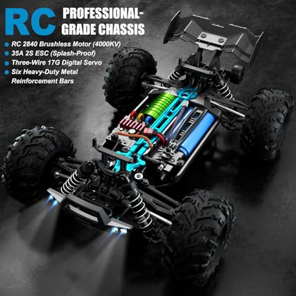 1:16 Scale Brushless RC Car - 50+ MPH High Speed All Terrain Off-Road Monster Truck for Adults & Teens 14+ | 2.4GHz, 2X LiPo Batteries, RTR | Hobby Grade Remote Control Vehicle