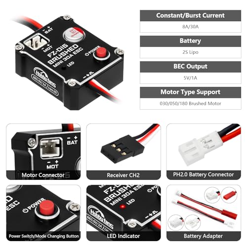 30A Brushed Mini ESC and 050 50T Brushed Motor with Metal Motor Mount for Axial SCX24 1/24 RC Crawler Upgrade Parts