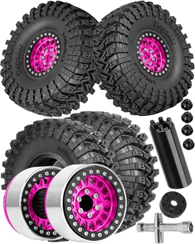 1.9 Dually Beadlock RC Wheel RC Tires for 1/10 SCX10 90046 AXI03007 TRX4 TRX6 VS4-10 Gen7 Gen8 MST CFX D90,Aluminum 1.9" Wheel Hub Rim RC Truck Tires 4pcs w/Adjustable Offset 4PCS Pink - color: Pink/Rc Wheel