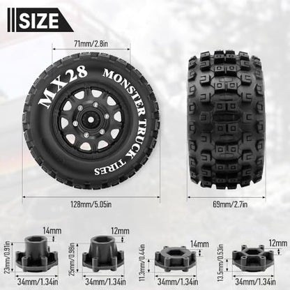 GLOBACT MX28 2.8" Tires 1/10 Scale RC Truck Tires and Wheels with 12mm 14mm Replaceable Hex for ARRMA Big Rock Granite VORTEKS 3S TRAXXAS Stampede Rustler (4PCS)