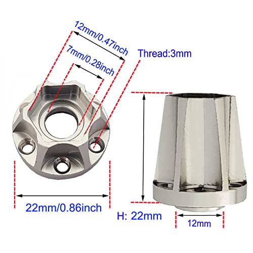 4Pcs Metal RC Wheel Hub Adapter 12mm Hex for 1/10 RC Crawler(S 22mm) | 1.9inch 2.2inch Beadlock Wheel Rim Adapter,22mm Extension Wheel Adapter,Alloy Metal,Silver - size: 22mm
