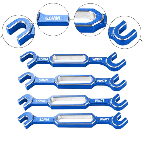 4PCS RC Wrench 3.0/3.2/3.5/3.7/4.0/5.0/5.5/6.0mm Turnbuckle Nut Ball Joint Remover RC Repair Tool for RC Crawler Car Boat Upgrade Parts, Blue - color: Blue & Silver