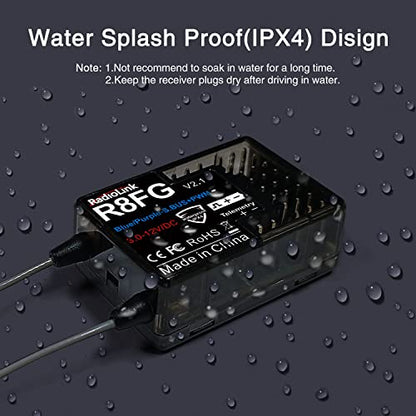 Radiolink 2.4Ghz R8FG V2.1 3ms Latency&R6FG Gyro Receiver with Voltage Telemetry, Waterproof RX for RC Crawler Car Boat Radio Controller RC8X/RC6GS V3/RC4GS V3/RC6GS V2/RC4GS V2/T8FB/T8S
