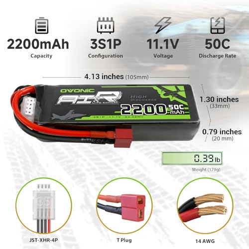 OVONIC 3S Lipo Battery 50C 2200mAh 11.1V Lipo Battery with Dean-Style T Connector for RC Airplane Quadcopter Helicopter FPV Drone - size: 1pcs