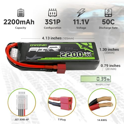 OVONIC 3S Lipo Battery 50C 2200mAh 11.1V Lipo Battery with Dean-Style T Connector for RC Airplane Quadcopter Helicopter FPV Drone - size: 1pcs