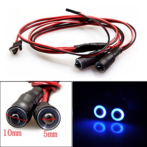 QUE-T 10mm 2 LEDs Angel Eyes & Demon Eyes LED Headlight/Back Light for 1:10 RC Model Crawler Cars, (Blue + White, 10MM) - color: Blue + White, size: 10MM