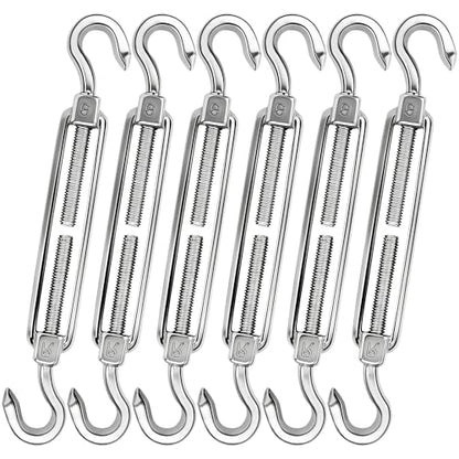 YOFIT 6 Inch Turnbuckle, 6 Pcs Shade Sail Hardware with Stainless Steel Turnbuckles Kit Hook and Hook Turnbuckle Tensioner for Sun Shade Cables Wire Rope Patio Outdoor - size: 6 Inch Turnbuckle-6 pcs