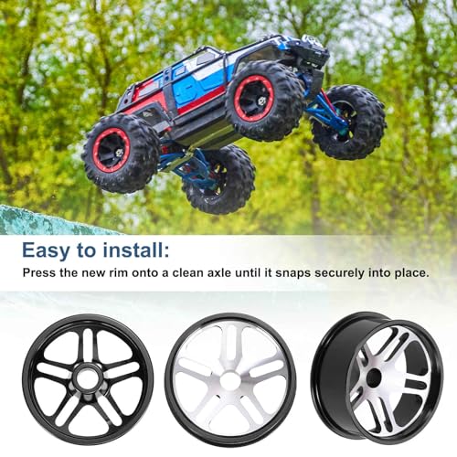 MECCANIXITY 4Pcs RC Car Wheel Rims, 23.5mm Dia 5-Spoke Black Aluminum Alloy Wheel Rims Hex Hub for HSP RC Drift Racing Touring Car - color: Black, size: 23.5mm Dia