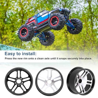 MECCANIXITY 4Pcs RC Car Wheel Rims, 23.5mm Dia 5-Spoke Black Aluminum Alloy Wheel Rims Hex Hub for HSP RC Drift Racing Touring Car - color: Black, size: 23.5mm Dia