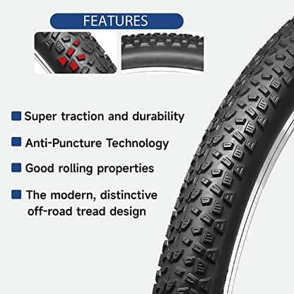 Hycline Mountain Bike Tire: 20/24/26/27.5-inch Folding Replacement High-Performance Wear-Resistant Bicycle Tires for MTB Off-Road Bike - size: 27.5x2.125 30TPI, style: Qty 1 Tire
