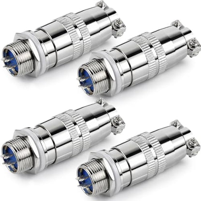 CLYXGS 4 Pack XS12 Aviation Plug Connector, 4 Pin 12mm Push-Pull Circular Connector, 6A 250V Quick Disconnect Wire Cable Male & Female Plug Socket Kit for Industrial, Automotive, and Marine - style: XS12-4