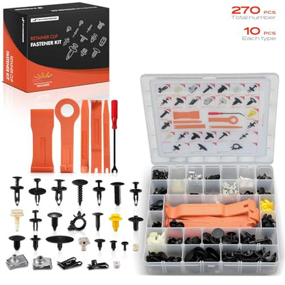 A-Premium 270PCS Fastener Retainer Clip Kit Compatible with Cadillac | for DeVille 2000-2005, Bumper Mud Shield Door Trim Panel Fender Wheelhouse Radiator Splash Shield Hood, Nylon Pin Rivet
