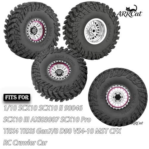 Alloy 2.2 Wheel Tires for 1/10 TRX4 TRX6 SCX10 SCX10 II SCX10 III SCX10 Pro Gen7/8 D90 VS4-10 MST CFX RC Crawler Car,RC 2.2 Beadlock Wheel Off Road Buggy Rally RC Truck Tires,Silver - color: Silver - (Alloy 2.2 Tires)