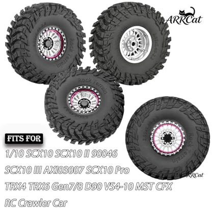 Alloy 2.2 Wheel Tires for 1/10 TRX4 TRX6 SCX10 SCX10 II SCX10 III SCX10 Pro Gen7/8 D90 VS4-10 MST CFX RC Crawler Car,RC 2.2 Beadlock Wheel Off Road Buggy Rally RC Truck Tires,Silver - color: Silver - (Alloy 2.2 Tires)