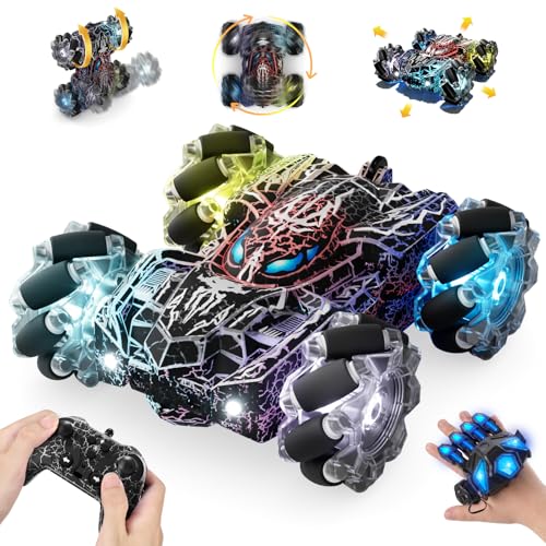 Spider Black Gesture Sensing Remote Control Car for Boy 3-12 | Double Sided RC Cars, Full-Body Light, 2.4GHz Hand Controlled, Rechargeable RC Stunt Car - color: Black