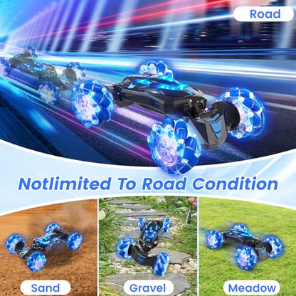 Gesture Sensing RC Stunt Car,Hand RC car Toys Gifts for 5-13 Boys | 4WD Drift Hand Controlled 360° Flips Trick Car with Lights & Music, Toys car is Cool Birthday Gift for Kids Ages 4-12 - color: Blue
