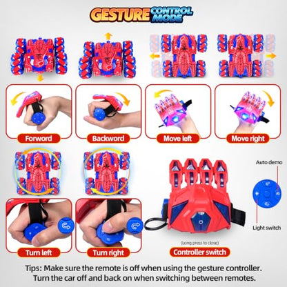 Spider Gesture Sensing Remote Control Car, 2.4GHz Hand Controlled RC Cars with full-Body Light, Double Sided 360° Rotating Rechargeable RC Stunt Car Birthday Gift Toys for Boys 4 5 6 7 8 9 10 11 12