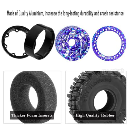 1.3 Dually Beadlock Wheels Tires for RC Crawler Car 1/18 TRX4M Ascent-18,1/24 SCX24 FCX24,RC Off Road Buggy Rally Truck Wheels and Tires,Adjustable Offset Wheels,7mm Hex Rims,Purple Blue - color: Purple Blue Tone - (4pcs 1.3 Beadlock Tires)