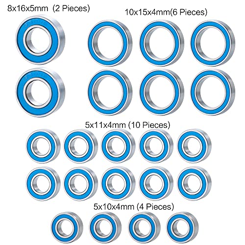 22PCS Blue Ball Bearing Rubber Sealed Bearing Kit | For 1/10 Axial SCX10 90027, RC Crawler Car