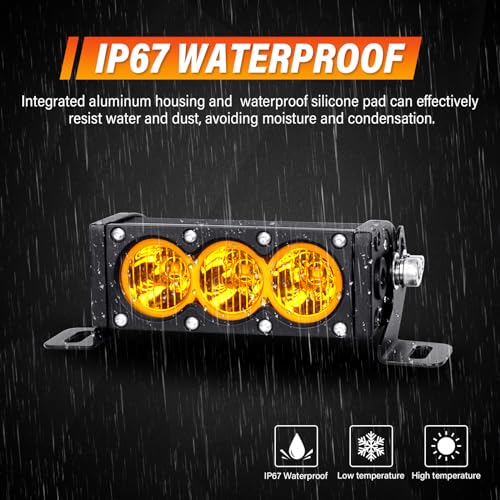 AUXTINGS 2 Pieces 6 inch Single Row Amber LED Light Bar 30W Off Road Light Bar Flood Beam LED Work Light Truck UTV 4x4 Cars SUVs ATVs Boats Fog Driving Light with Wiring Harness kit - size: 6 inch amber