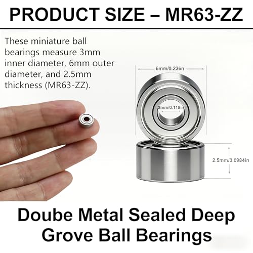 10 PCS MR63-ZZ Deep Groove Ball Bearings - 3x6x2.5mm Double Shielded Micro Bearings for 3D Printers, Electric Motors, RC Models & Small Appliances