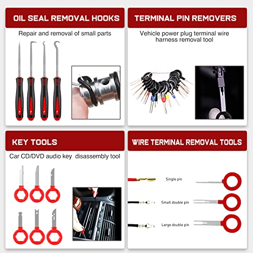 Nilight 238Pcs Trim Removal Tool, Auto Push Pin Bumper Retainer Clip Set | Fastener Terminal Remover Tool Adhesive Cable Clips Kit Car Panel Radio Removal Auto Clip Pliers - color: 238 Clips+ Remover Tools Red
