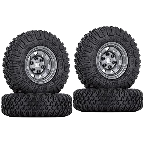 4PCS 1.55 inch 85mm Rubber Terrain Crawler Tires Metal Beadlock Wheel Rims Tires Set Compatible with 1/10 RC Crawler Car Axial AX90069 D90 TF2 Tamiya CC01 LC70 MST JIMNY (Grey) - color: 85mm-gray