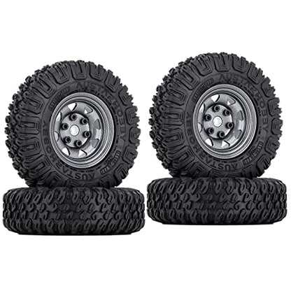 4PCS 1.55 inch 85mm Rubber Terrain Crawler Tires Metal Beadlock Wheel Rims Tires Set Compatible with 1/10 RC Crawler Car Axial AX90069 D90 TF2 Tamiya CC01 LC70 MST JIMNY (Grey) - color: 85mm-gray
