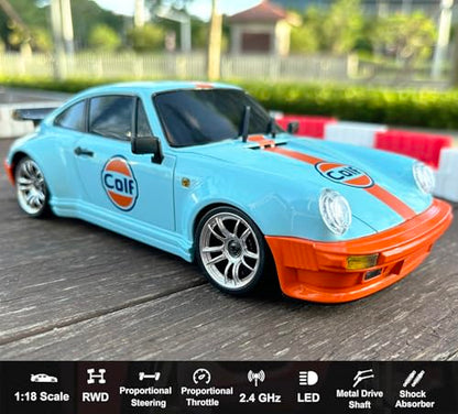 HLSFWDRIVE LDRC Drift Car with Gyro 1/18 RC Drift Car RWD Race | Hobby RC Car for Adult with Gyroscope Full Proportional Metal Drive Shaft Independent Suspension Alloy Shell LD1898