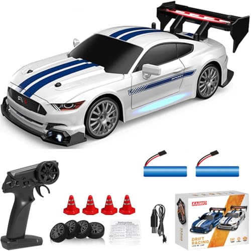 1:24 Scale RC Drift Car 4WD 2.4GHz 30KM/H High Speed Racing Sport Toy Car with LED Lights, Racing and Drift Wheels (8602-White) - color: 8602-white