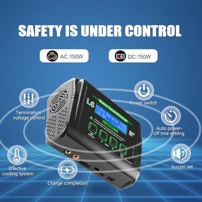 Lipo Battery Charger 150W 10A RC Battery Charger, Balance Fast Charger Discharger for LiPo/Li-ion/Life Battery(1-6s) NiMH/NiCd (1-15s) Pb Battery - color: green