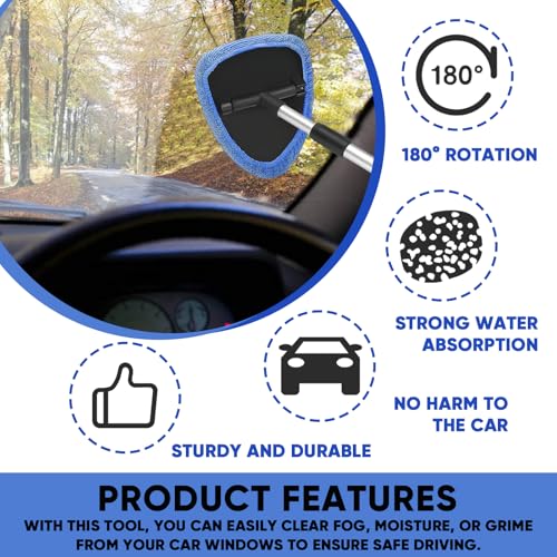 Car Window Cleaner, Car Cleanser Brush, Car Accessories Car Cleaning Supplies Tools, Car Cleaning Kit with Extendable Handle, Microfiber Cloth, Spray Bottle, Fits All Cars (Blue) - color: Blue