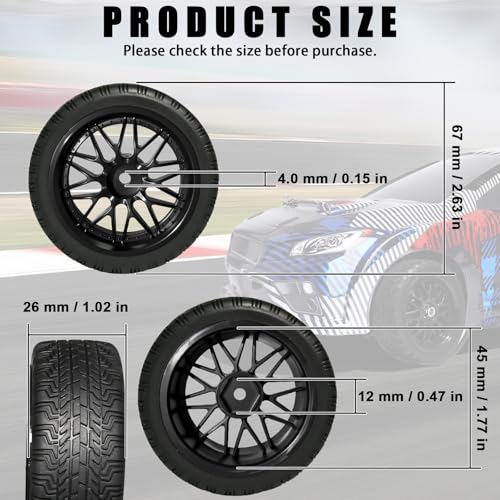 OD 2.65" On Road Rubber Tires Nylon Wheels- 12mm Hex for 1/10 RC Racing Car | Compatible with MJX HSP Tamiya HPI Kyosho Traxxas Sakura Redcat WLtoys 1/10 RC On-Road Racing Touring Car (4pcs, Black) - style: D-Black