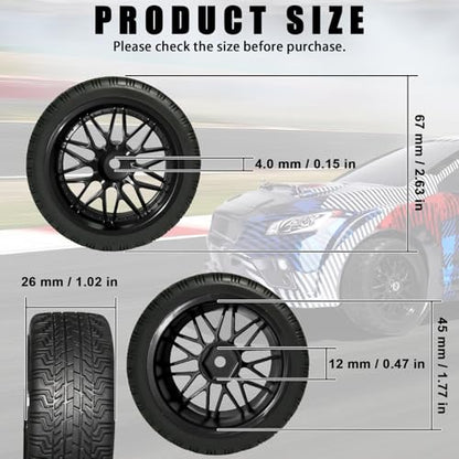 OD 2.65" On Road Rubber Tires Nylon Wheels- 12mm Hex for 1/10 RC Racing Car | Compatible with MJX HSP Tamiya HPI Kyosho Traxxas Sakura Redcat WLtoys 1/10 RC On-Road Racing Touring Car (4pcs, Black) - style: D-Black