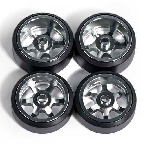 4Pcs 20mm 1/28 Rc Car Drift Wheel Hub with Drift Rc Car Logo Tires for 1/24 1/28 Mini-Z Mini-Q TG Racing Wltoys K969 RC Drift Car Upgrade Parts (Titanium)