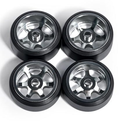4Pcs 20mm 1/28 Rc Car Drift Wheel Hub with Drift Rc Car Logo Tires for 1/24 1/28 Mini-Z Mini-Q TG Racing Wltoys K969 RC Drift Car Upgrade Parts (Titanium)