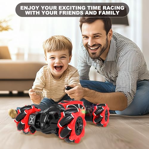 Gesture RC Car Red,1:24 High Speed 4WD Transform Stunt Car with Gesture & Remote Control, 360° Rotation Drift Vehicle with LED Lights Music, Racing Toy Cars Gift for Boys Girls Age 6-12 - style: 1:24 Red Spider