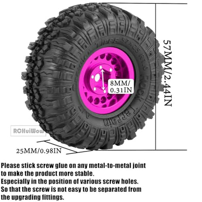RC 1.0 Beadlock Wheels and Tires for 1/18 TRX4M,1/24 SCX24 RC Crawler,Alloy Aluminium RC Wheels 1.0 Beadlock Rims Soft Rubber Tires,4PCS,Pink - color: Pink(4pcs)