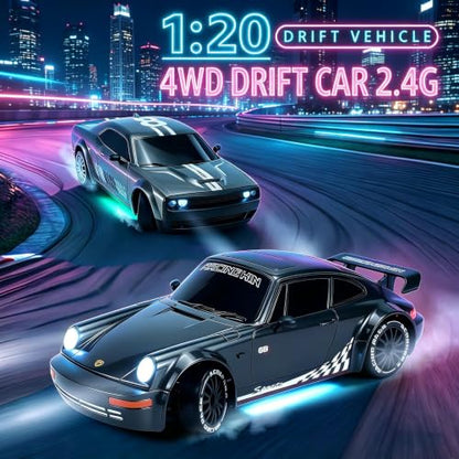 RC Drift Car, 1:20 4WD Full-Scale RC car, 20 km/h high-Speed RC car with Lights, Extra Racing Tires, Suitable for Adults and Boys(Gun Gray)