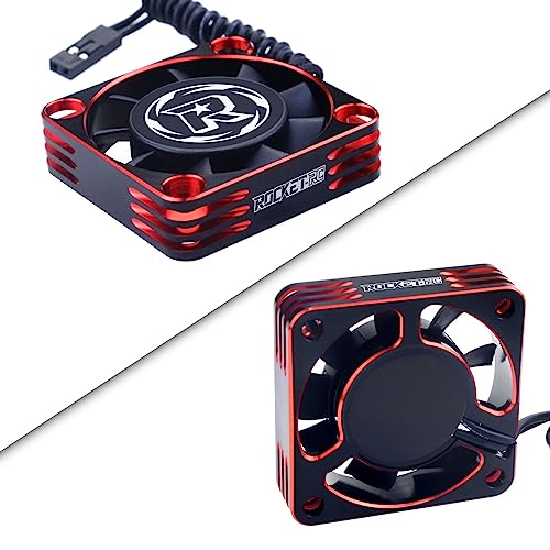 Surpass Hobby 40mm RC Motor Cooling Fan Aluminum 16000RPM ESC Cooling Fans for 1/8 RC 1/10 Car Truck Buggy Crawler Brushless Motor (Black Red) - style: Red