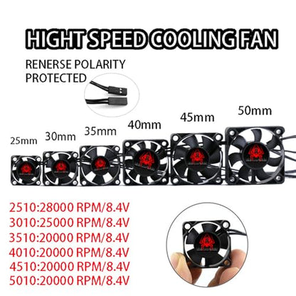 RC Car Motor Cooling Fan 25mm 30mm 35mm 40mm 50mm High Speed Heatsink 28000RPM ESC Fans for 1/8 1/10 1/12 1/16 Scale Truck Off Road Crawler Car 540 550 Brushless OR Brushed Motors (40MM) - size: 40MM
