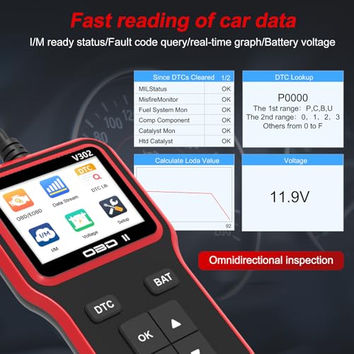 OBD2 Scanner Diagnostic Tool, Car Code Reader and Battery Tester | Checks engine light, reads and clears error codes and emissions readiness on OBD II vehicles since 1996 - color: Red