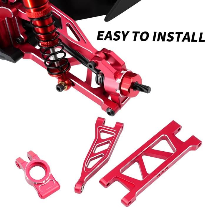 Aluminum Front & Rear Suspension with Steering Knuckles & Rear C-Hubs Upgrade Parts for ARRMA 1/14 Typhon Grom 1/18 Granite Grom (Red) - color: Red
