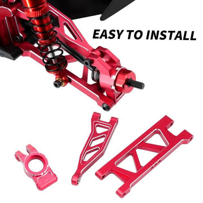 Aluminum Front & Rear Suspension with Steering Knuckles & Rear C-Hubs Upgrade Parts for ARRMA 1/14 Typhon Grom 1/18 Granite Grom (Red) - color: Red