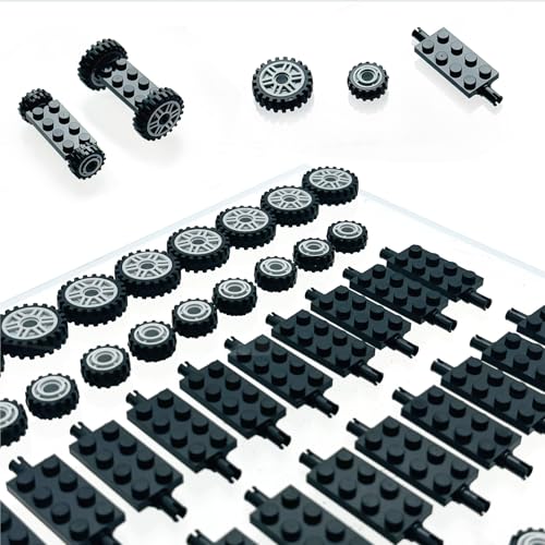 100 PCS Wheels, Tires & Axles Building Kit | Compatible with All Major Building Brick Sets | Vehicle, Truck, Car Parts & Accessories for Creative STEM Play