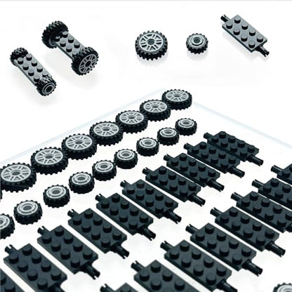 100 PCS Wheels, Tires & Axles Building Kit | Compatible with All Major Building Brick Sets | Vehicle, Truck, Car Parts & Accessories for Creative STEM Play