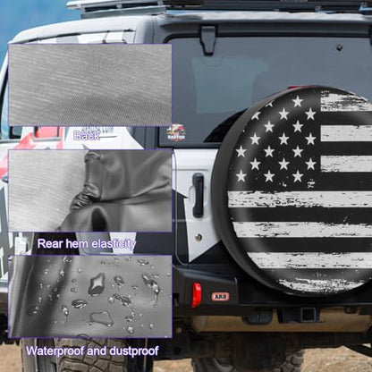 Car Spare Tire Cover, 15Inch Dustproof Waterproof American USA Flag Vehicle Spare Wheel Protectors, All Around Soft Auto Tough Tire Storage Protection, Universal for SUV RV Truck (Black/White) - size: 15Inch Black White Flag